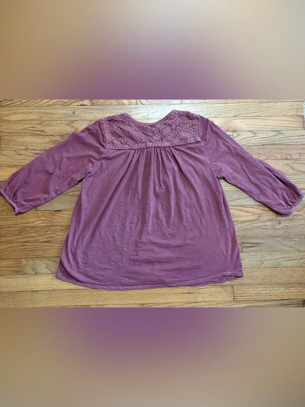 Lucky Brand 1X 100% Cotton Embroidered Boho Peasant Top Dusty Rose